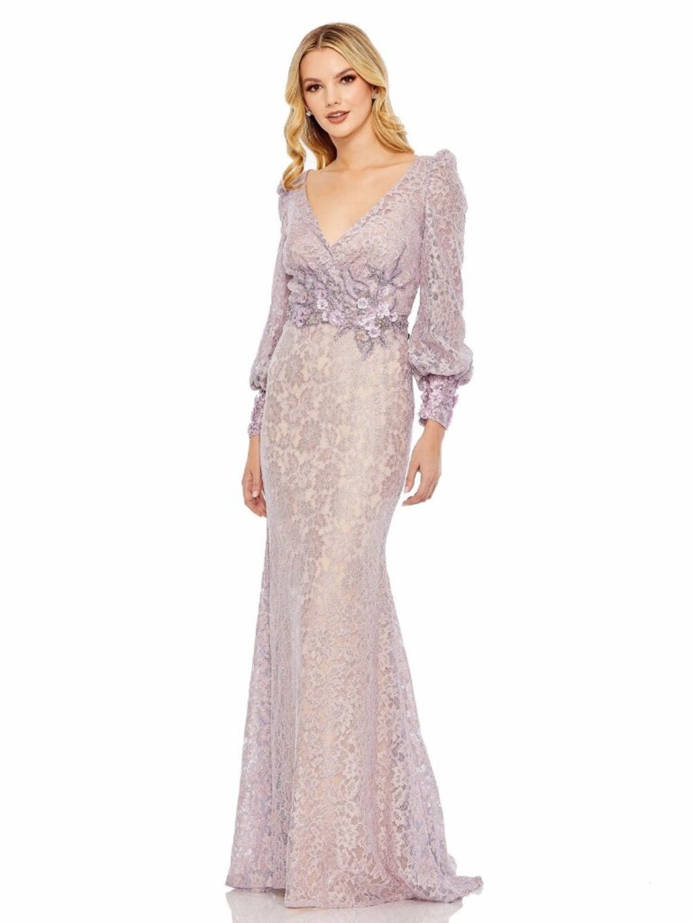 Mac Duggal Size 4 Purple 79397 Floral Lace Embellished Formal Maxi Gown Dress